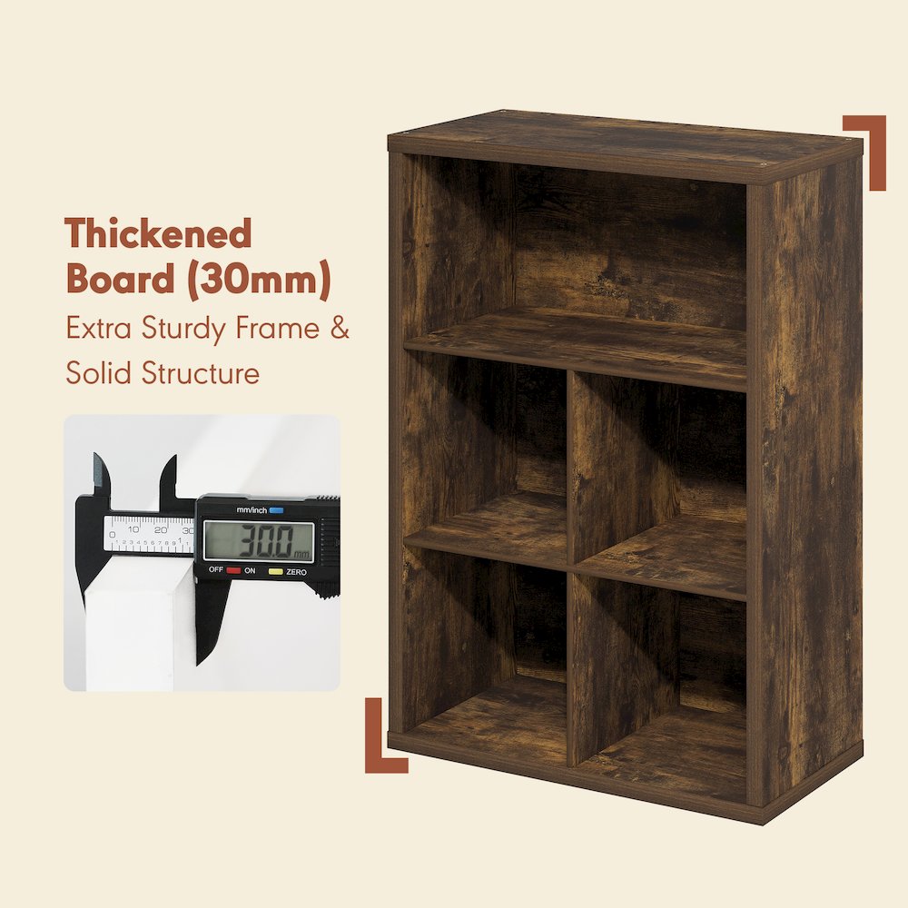 Closed Back Decorative Vintage Media Storage Organizer, 5-Cube, Amber Pine. Picture 5