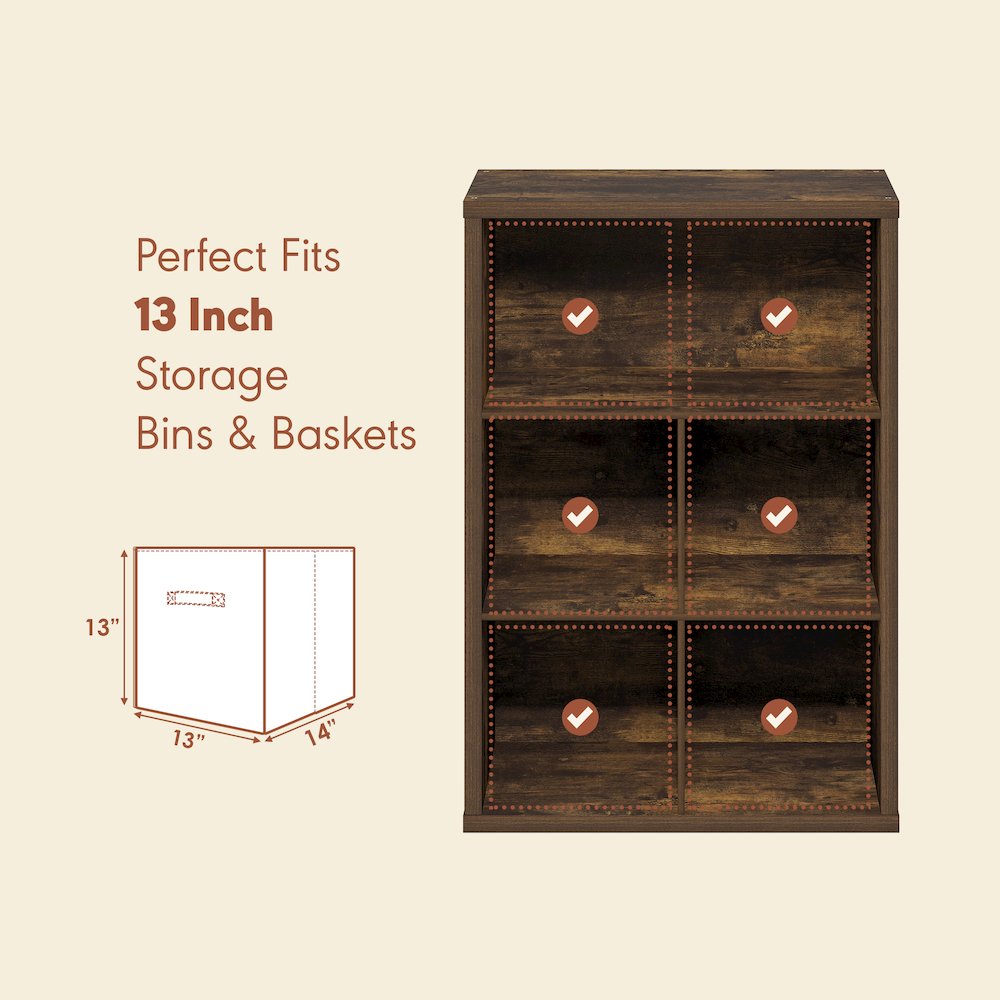 Closed Back Decorative Vintage Media Storage Organizer, 5-Cube, Amber Pine. Picture 6
