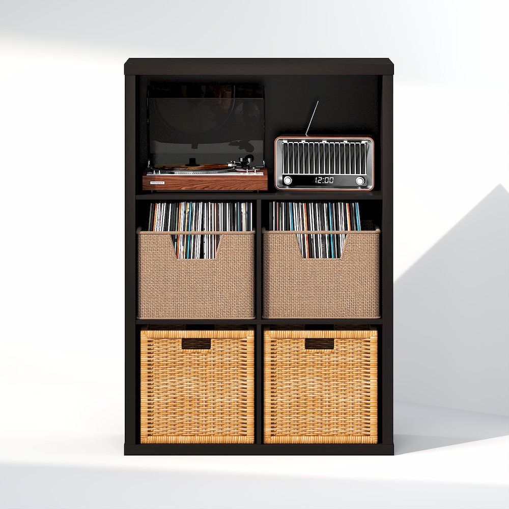 Closed Back Decorative Vintage Media Storage Organizer, 5-Cube, Dark Oak. Picture 4