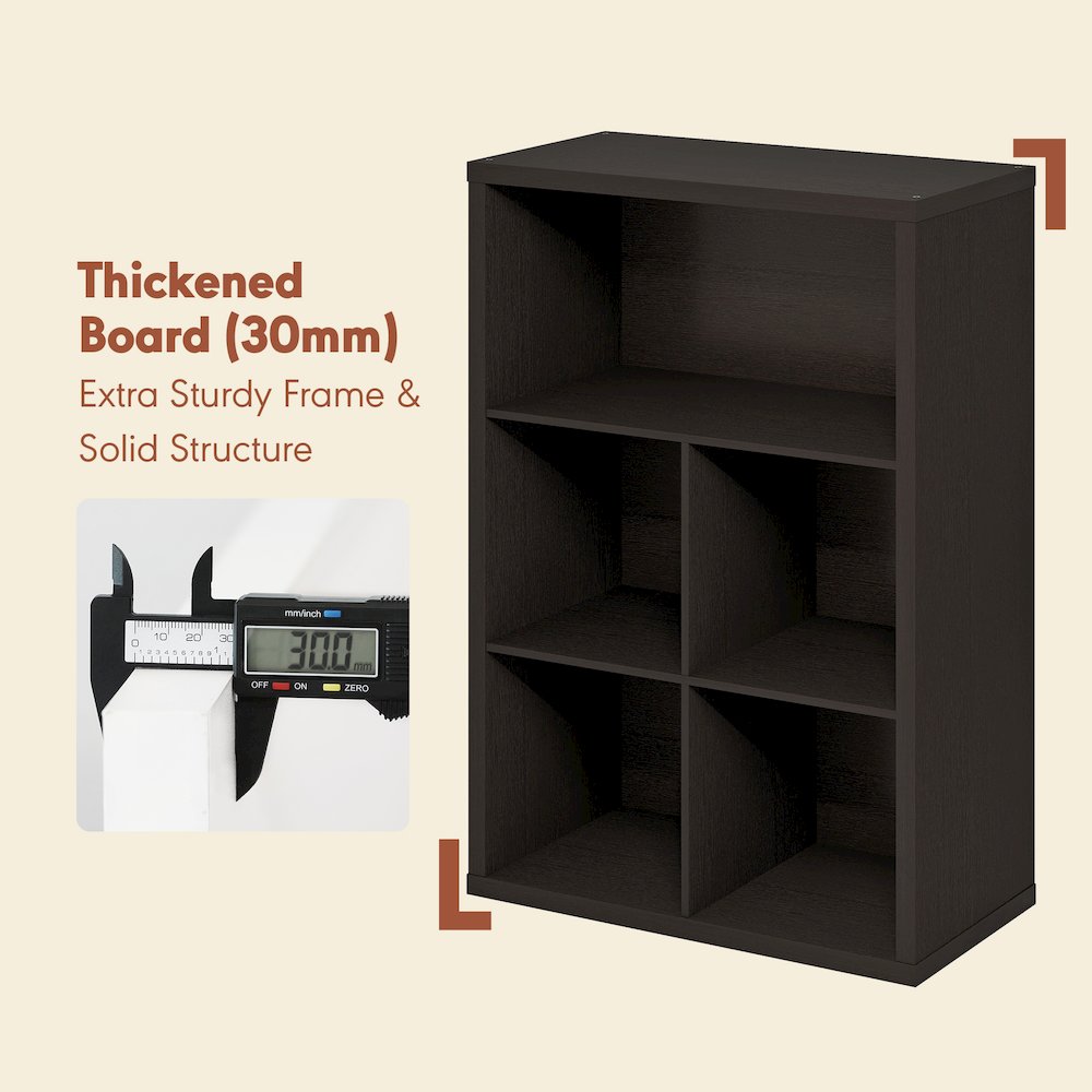 Closed Back Decorative Vintage Media Storage Organizer, 5-Cube, Dark Oak. Picture 5