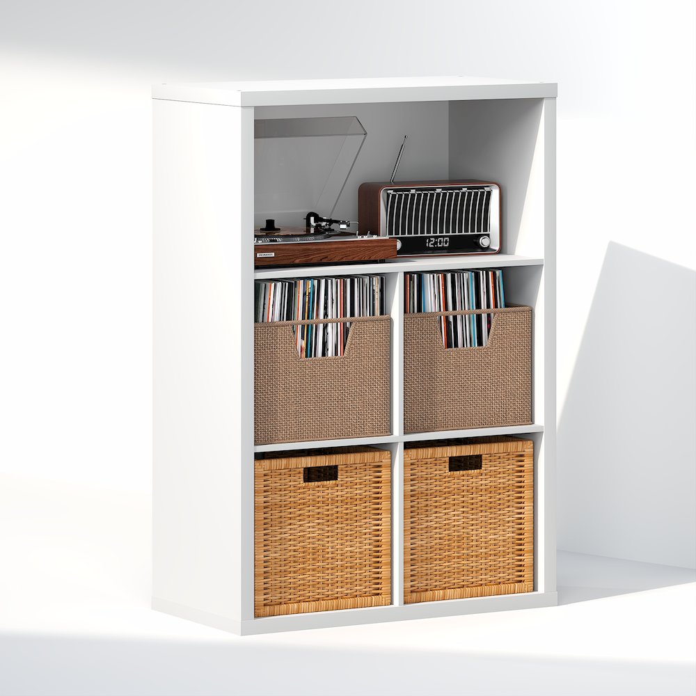 Closed Back Decorative Vintage Media Storage Organizer, 5-Cube, White. Picture 1