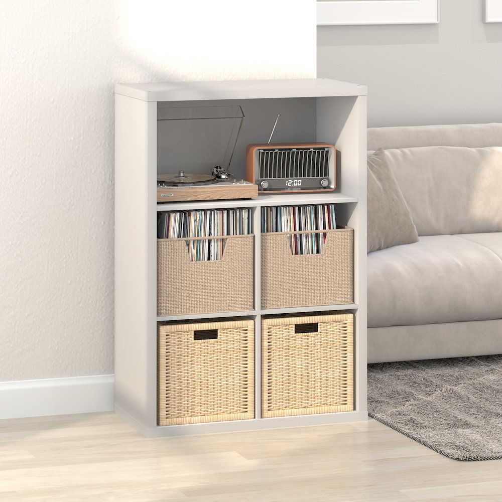 Closed Back Decorative Vintage Media Storage Organizer, 5-Cube, White. Picture 2