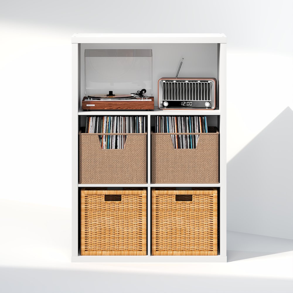 Closed Back Decorative Vintage Media Storage Organizer, 5-Cube, White. Picture 4