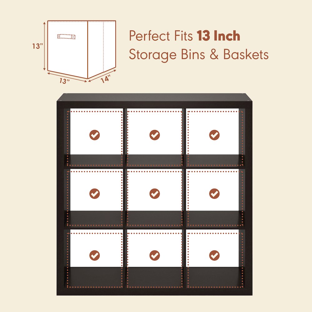 Extra Thick Frame Decorative Vintage Media Storage Organizer, 9-Cube, Dark Oak. Picture 6