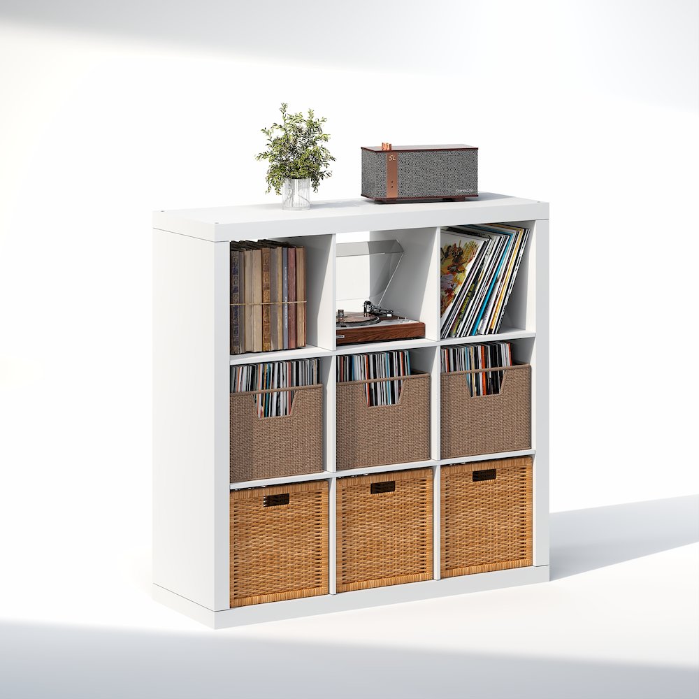 Extra Thick Frame Decorative Vintage Media Storage Organizer, 9-Cube, White. Picture 1