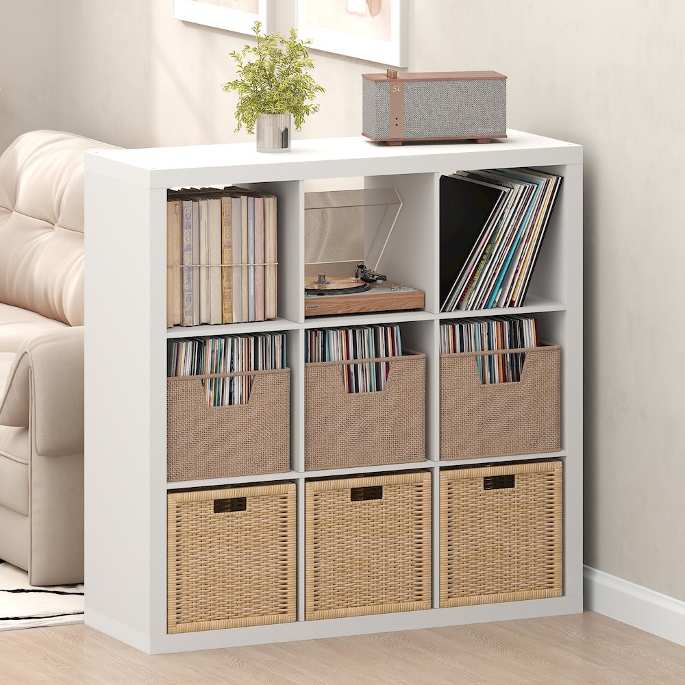 Extra Thick Frame Decorative Vintage Media Storage Organizer, 9-Cube, White. Picture 2