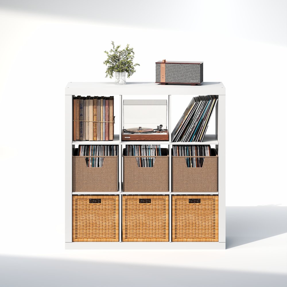 Extra Thick Frame Decorative Vintage Media Storage Organizer, 9-Cube, White. Picture 4