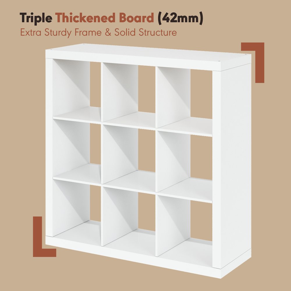Extra Thick Frame Decorative Vintage Media Storage Organizer, 9-Cube, White. Picture 5