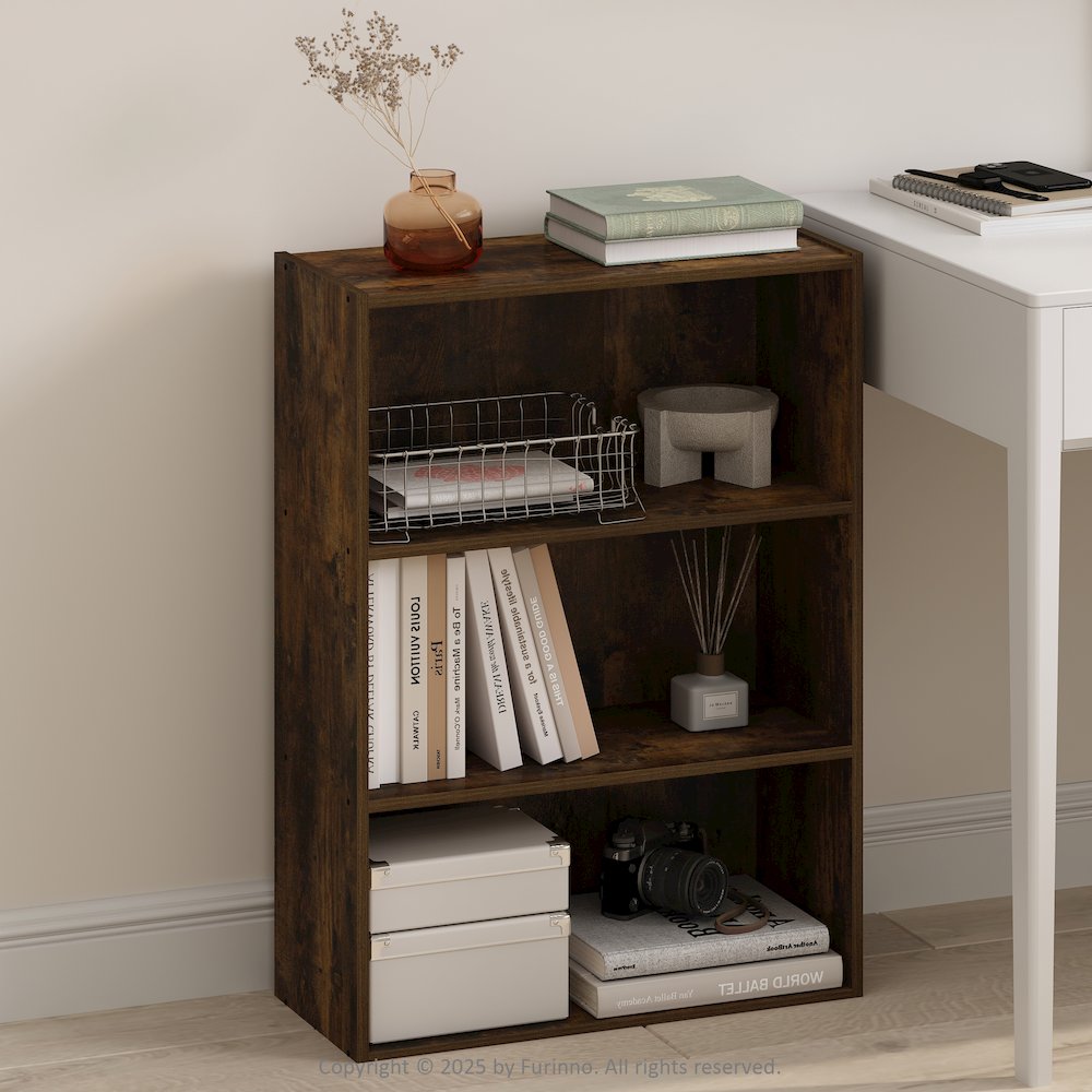 Simple Open Shelf, Bookcases, 3-Tier, Amber Pine. Picture 2