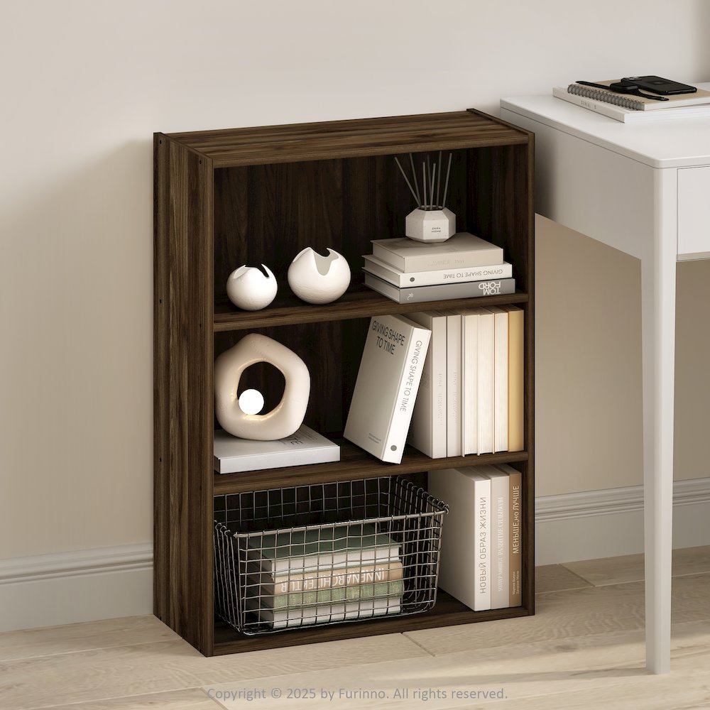 Simple Open Shelf, Bookcases, 3-Tier, Columbia Walnut. Picture 2