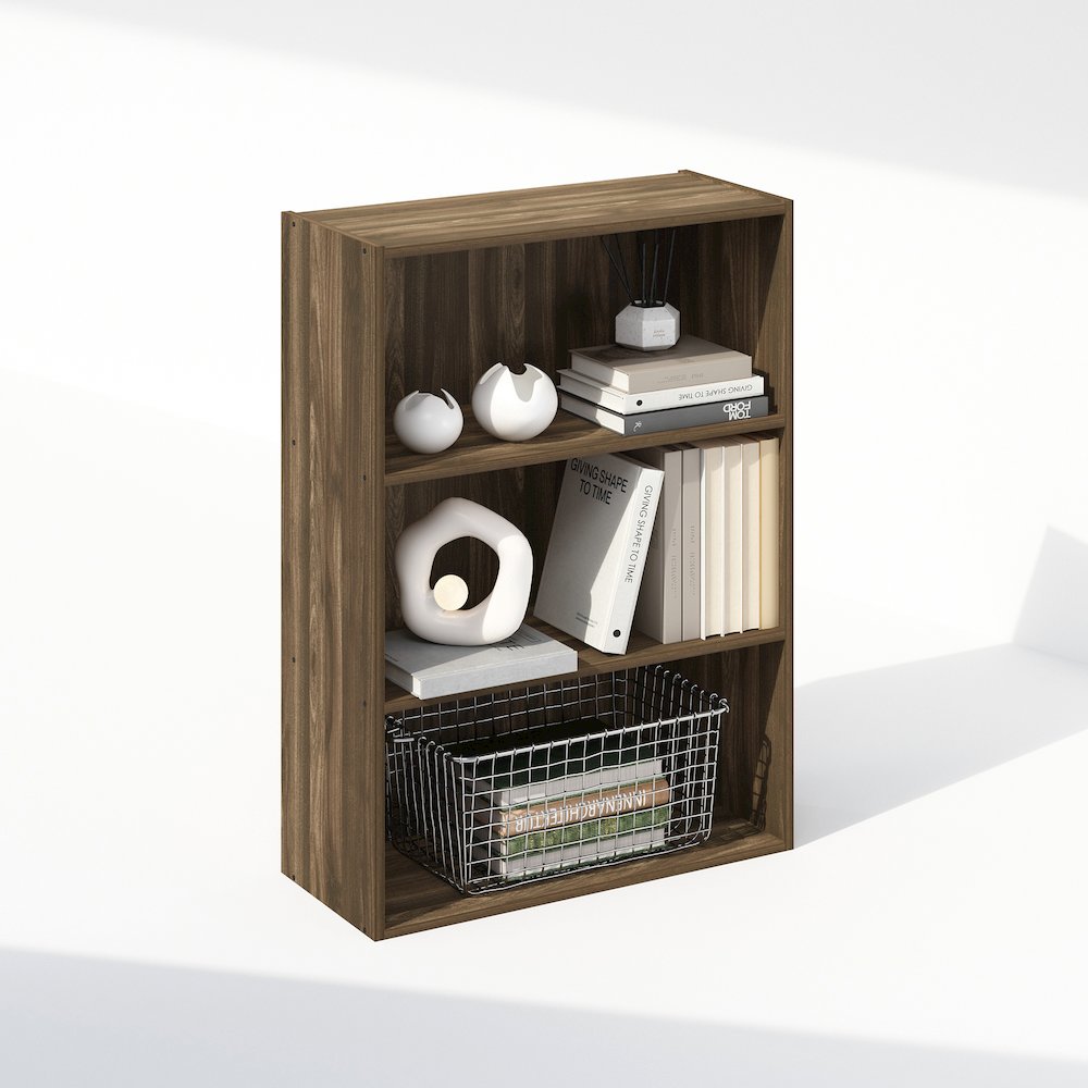 Simple Open Shelf, Bookcases, 3-Tier, Columbia Walnut. Picture 5