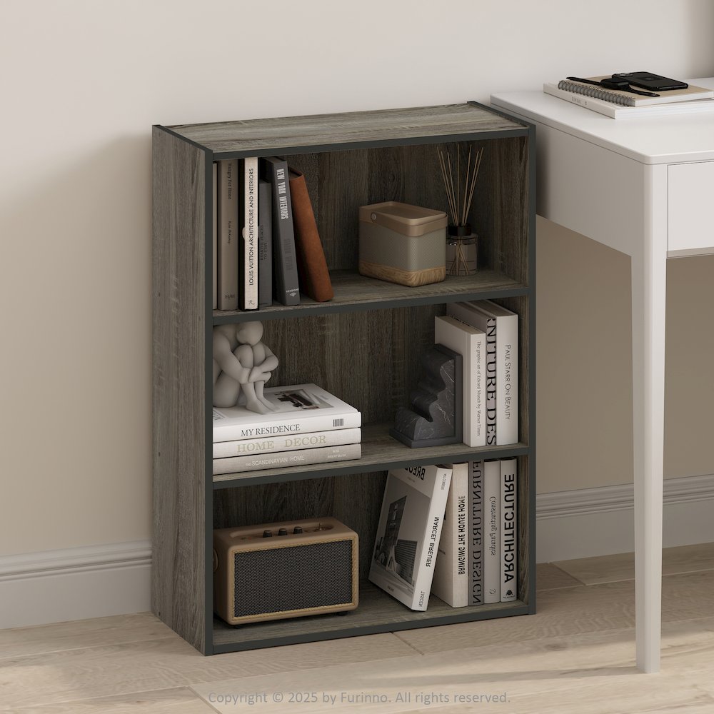 Simple Open Shelf, Bookcases, 3-Tier, French Oak. Picture 2