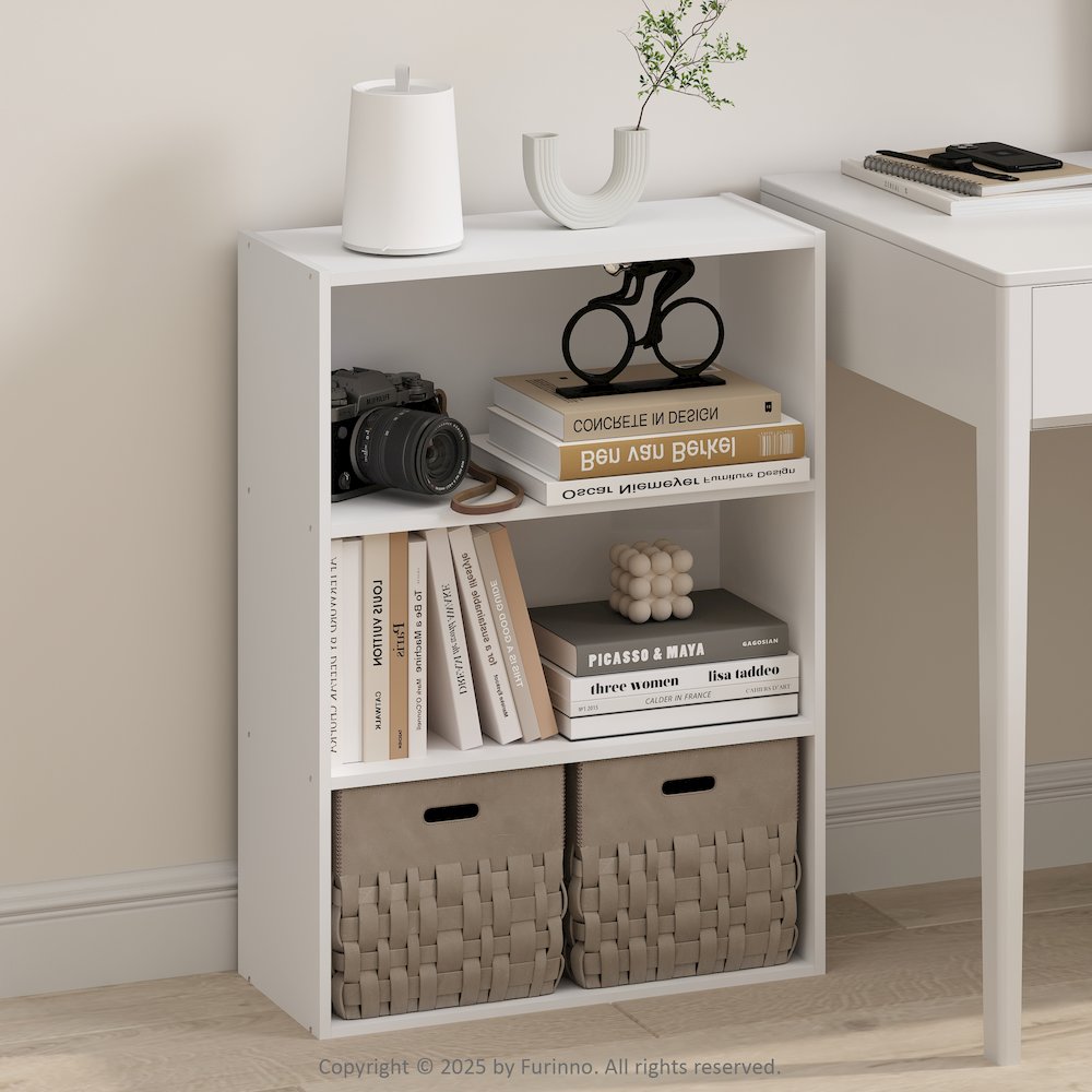 Simple Open Shelf, Bookcases, 3-Tier, Plain White. Picture 2