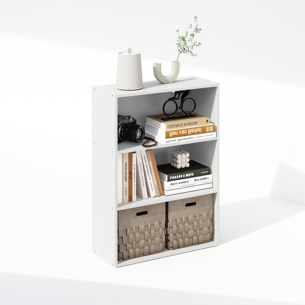 Simple Open Shelf, Bookcases, 3-Tier, Plain White. Picture 5