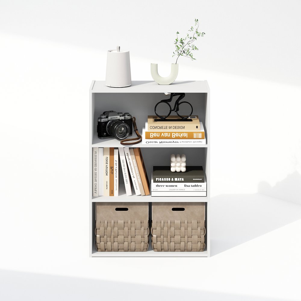 Simple Open Shelf, Bookcases, 3-Tier, Plain White. Picture 6