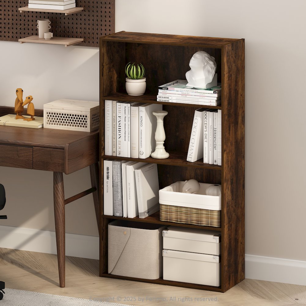 Simple Open Shelf, Bookcases, 4-Tier, Amber Pine. Picture 2