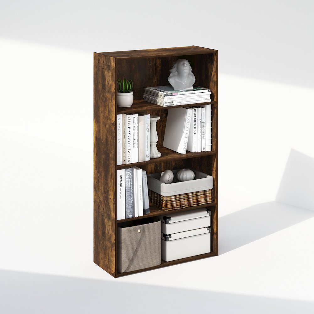 Simple Open Shelf, Bookcases, 4-Tier, Amber Pine. Picture 5