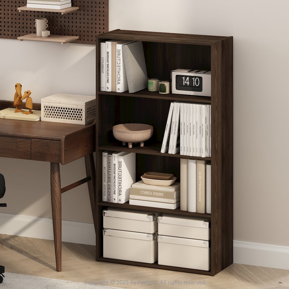 Simple Open Shelf, Bookcases, 4-Tier, Columbia Walnut. Picture 2