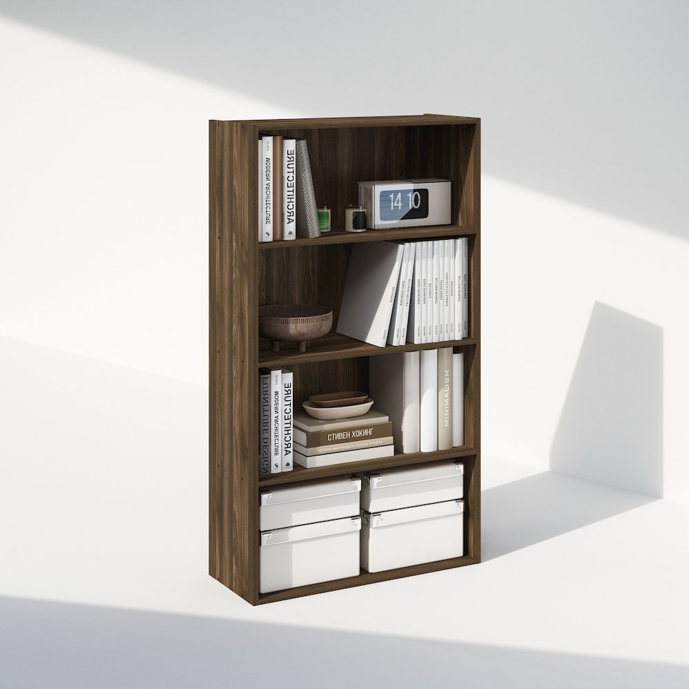Simple Open Shelf, Bookcases, 4-Tier, Columbia Walnut. Picture 5