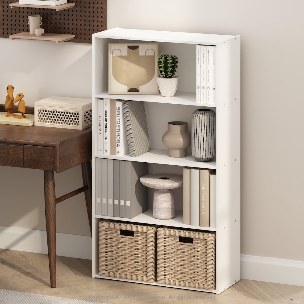 Simple Open Shelf, Bookcases, 4-Tier, White. Picture 2