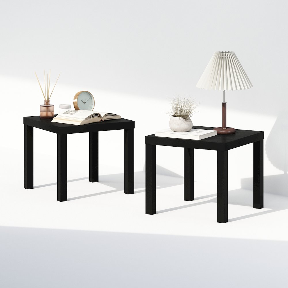 Classic Homey Square Nightstand, Bedside Tables, Set of 2, Black. Picture 5