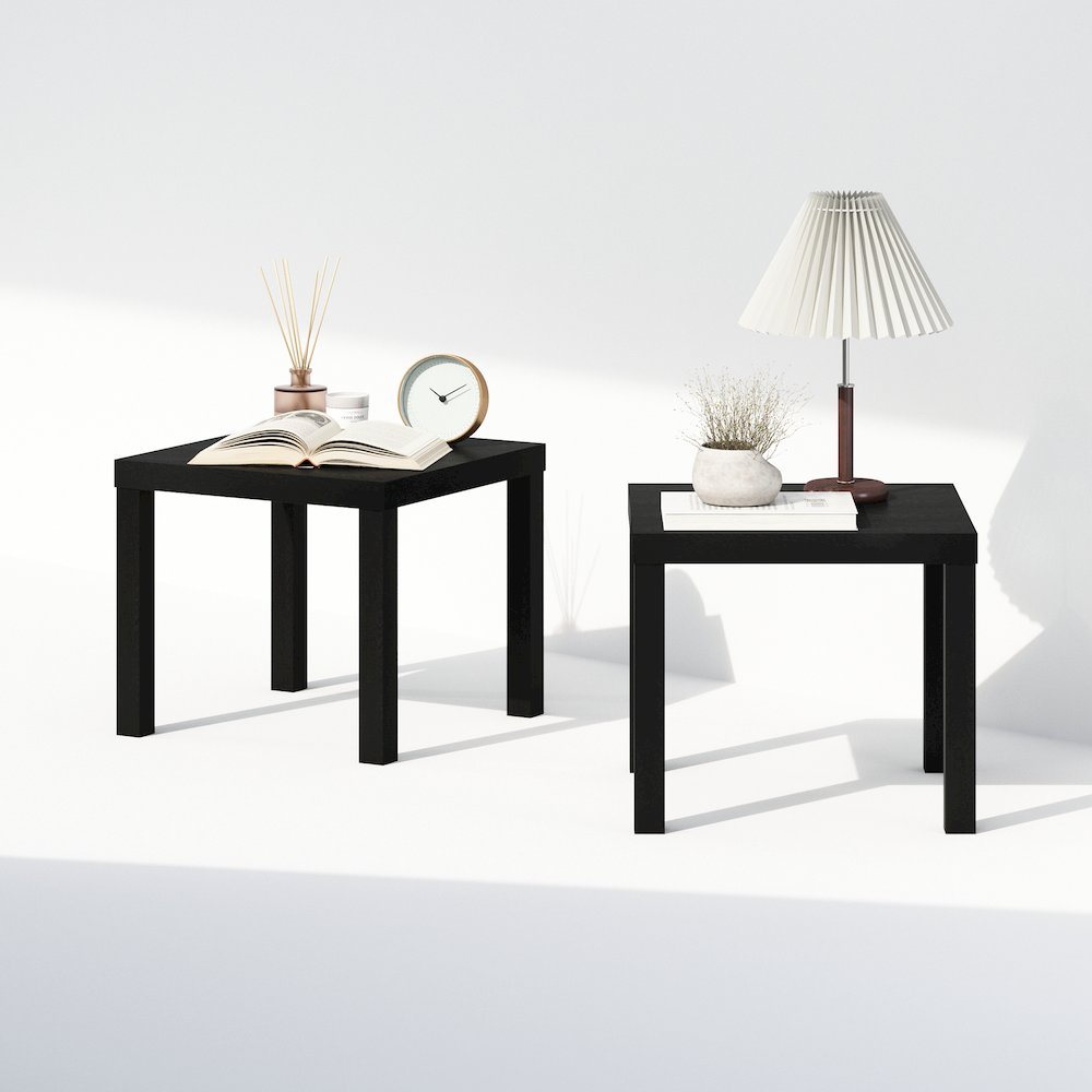 Classic Homey Square Nightstand, Bedside Tables, Set of 2, Black. Picture 6