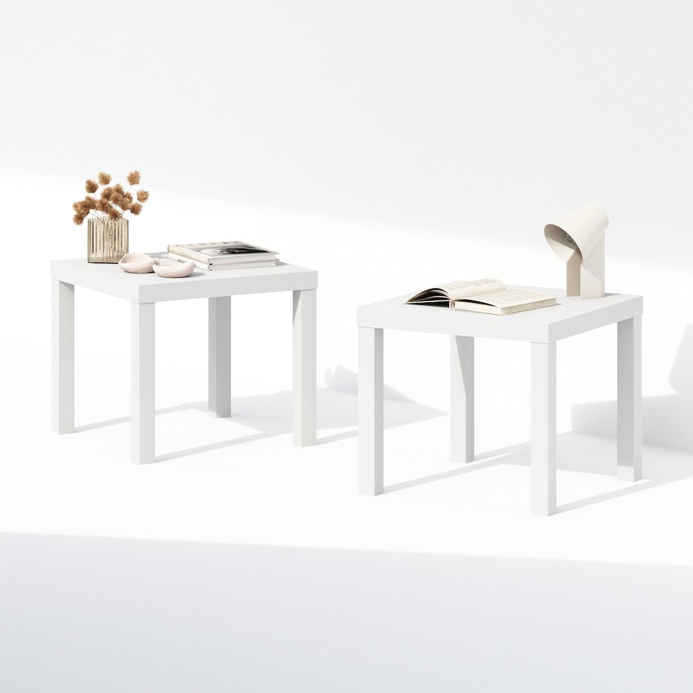 Classic Homey Square Nightstand, Bedside Tables, Set of 2, White. Picture 5