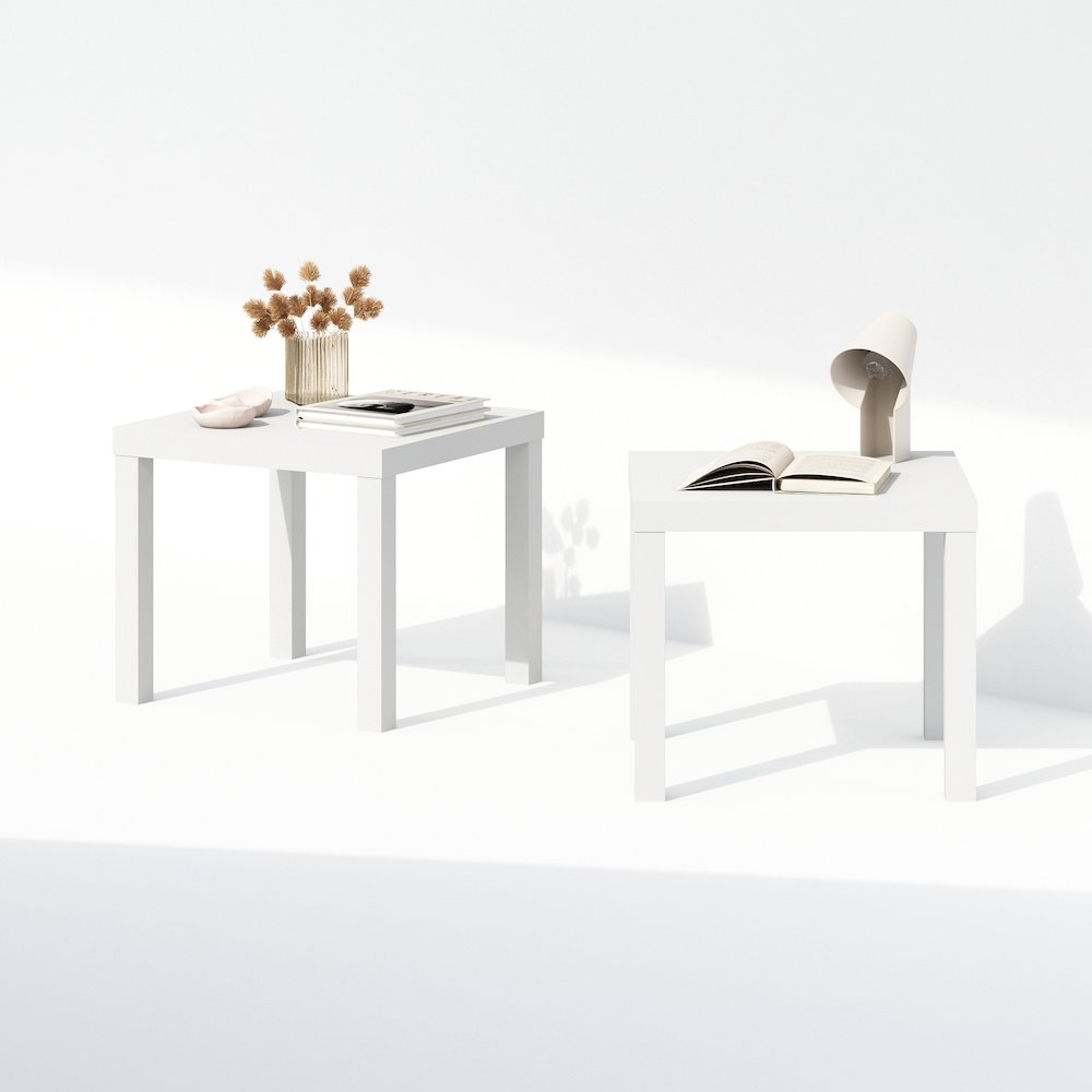 Classic Homey Square Nightstand, Bedside Tables, Set of 2, White. Picture 6