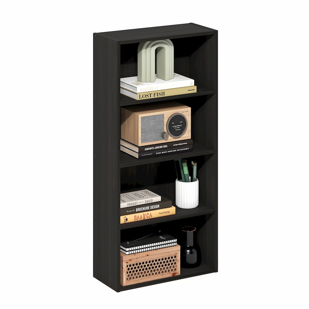 Basic 4-Tier Open Shelf Bookcase, Bookshelf, Storage Organizer, 7 x 17 x 35. Picture 1