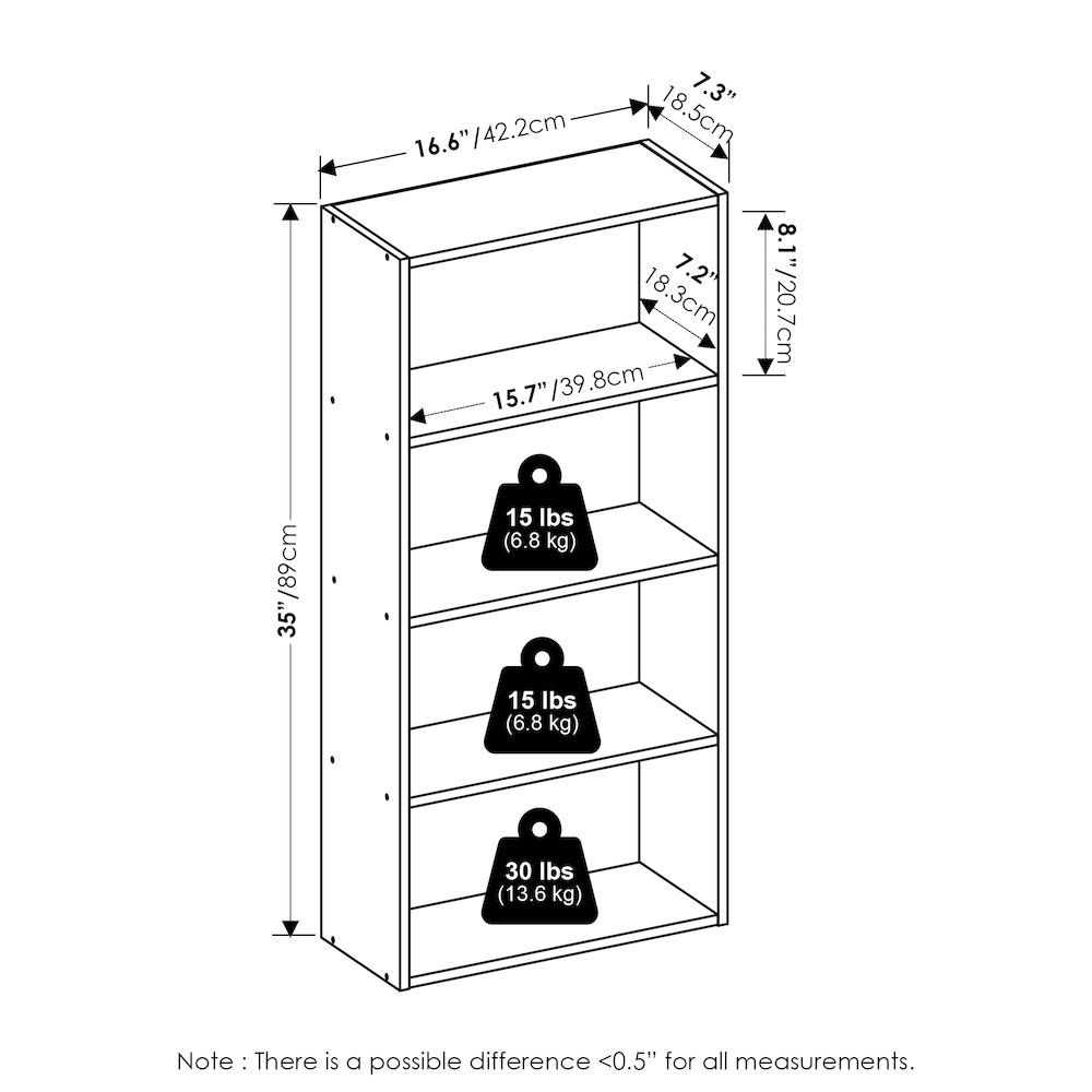 Basic 4-Tier Open Shelf Bookcase, Bookshelf, Storage Organizer, 7 x 17 x 35. Picture 3