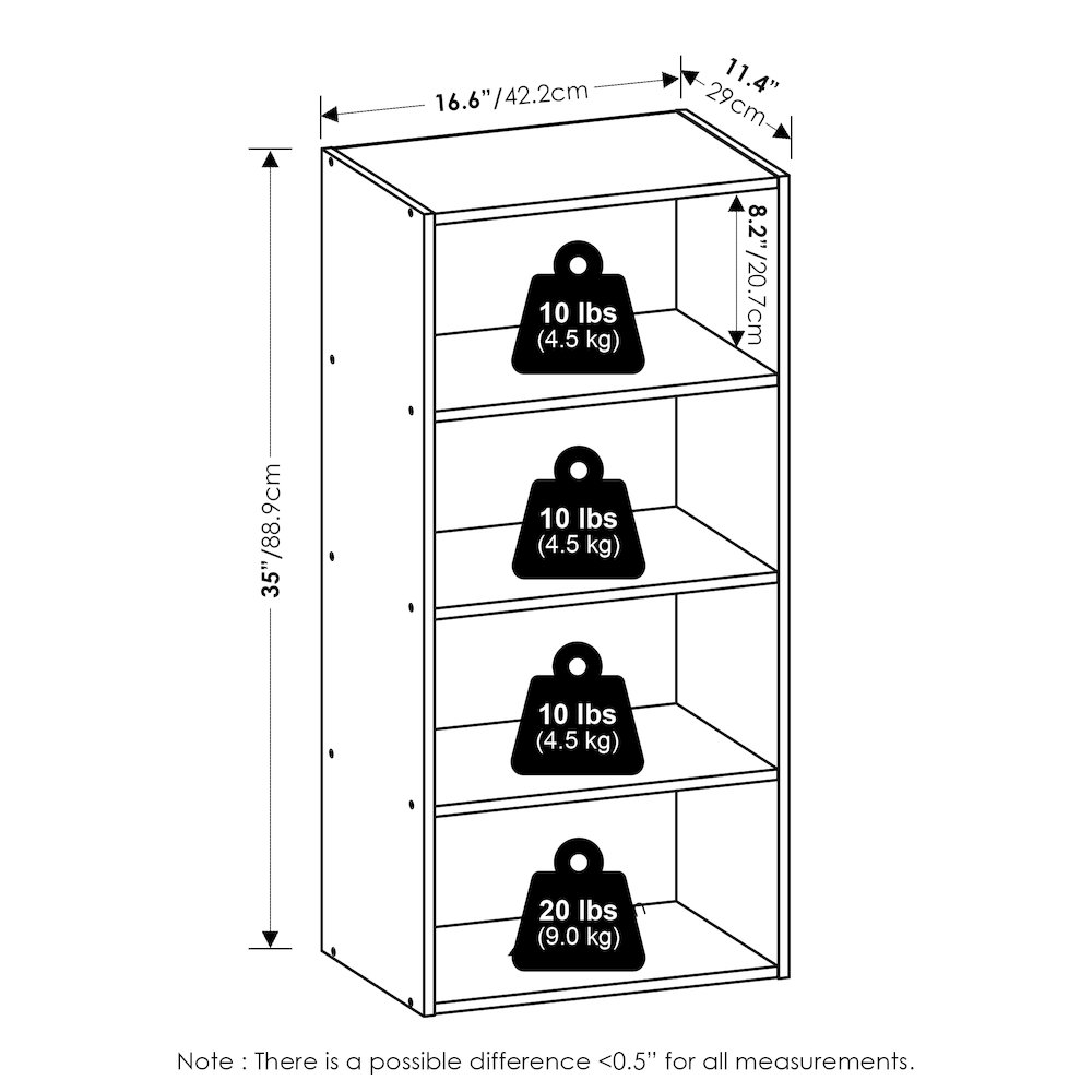 Basic 4-Tier Open Shelf Bookcase, Bookshelf, Storage Organizer, 11 x 17 x 35. Picture 3