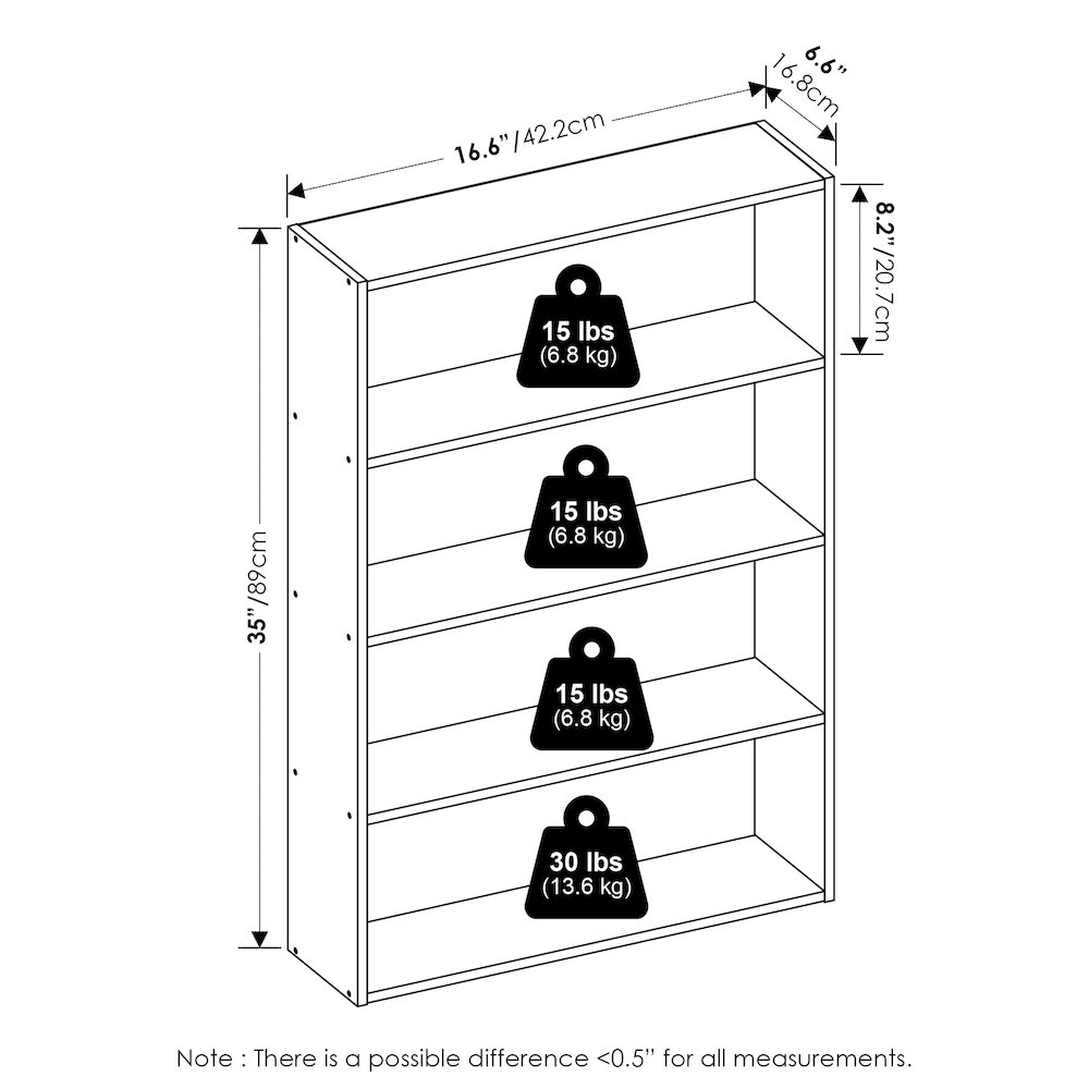 Basic 4-Tier Open Shelf Bookcase, Bookshelf, Storage Organizer, 6 x 24 x 35. Picture 3
