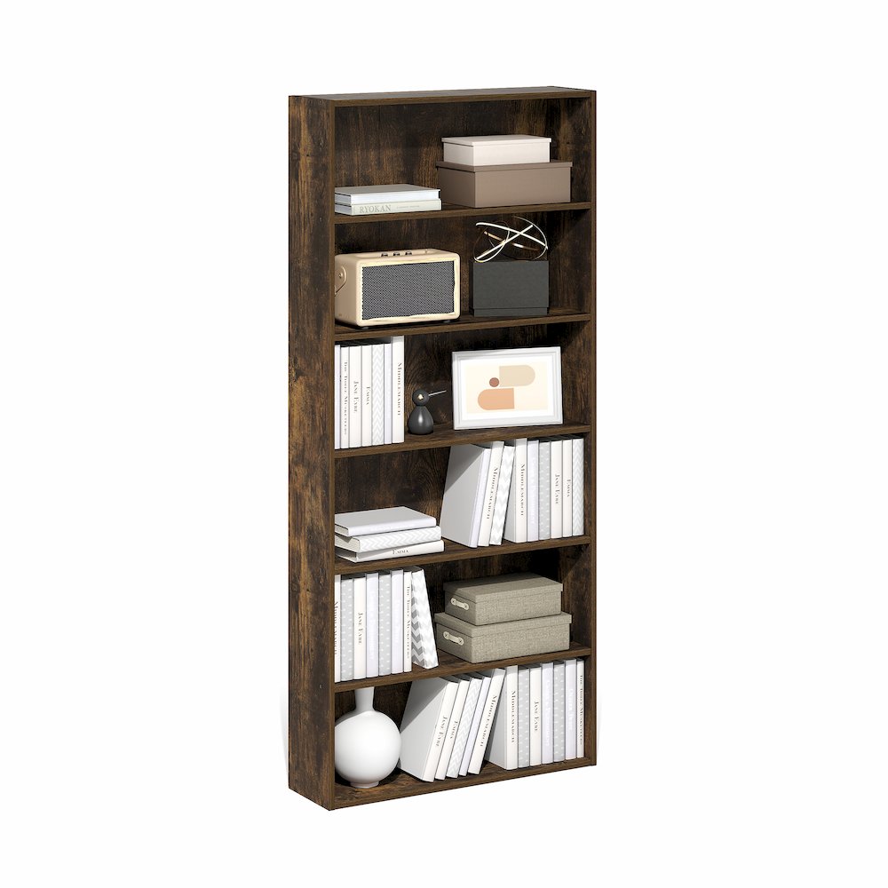 Basic 6-Tier Open Shelf Bookcase, Bookshelf, Storage Organizer, Amber Pine. Picture 3