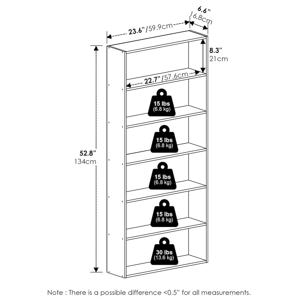 Basic 6-Tier Open Shelf Bookcase, Bookshelf, Storage Organizer, Amber Pine. Picture 6