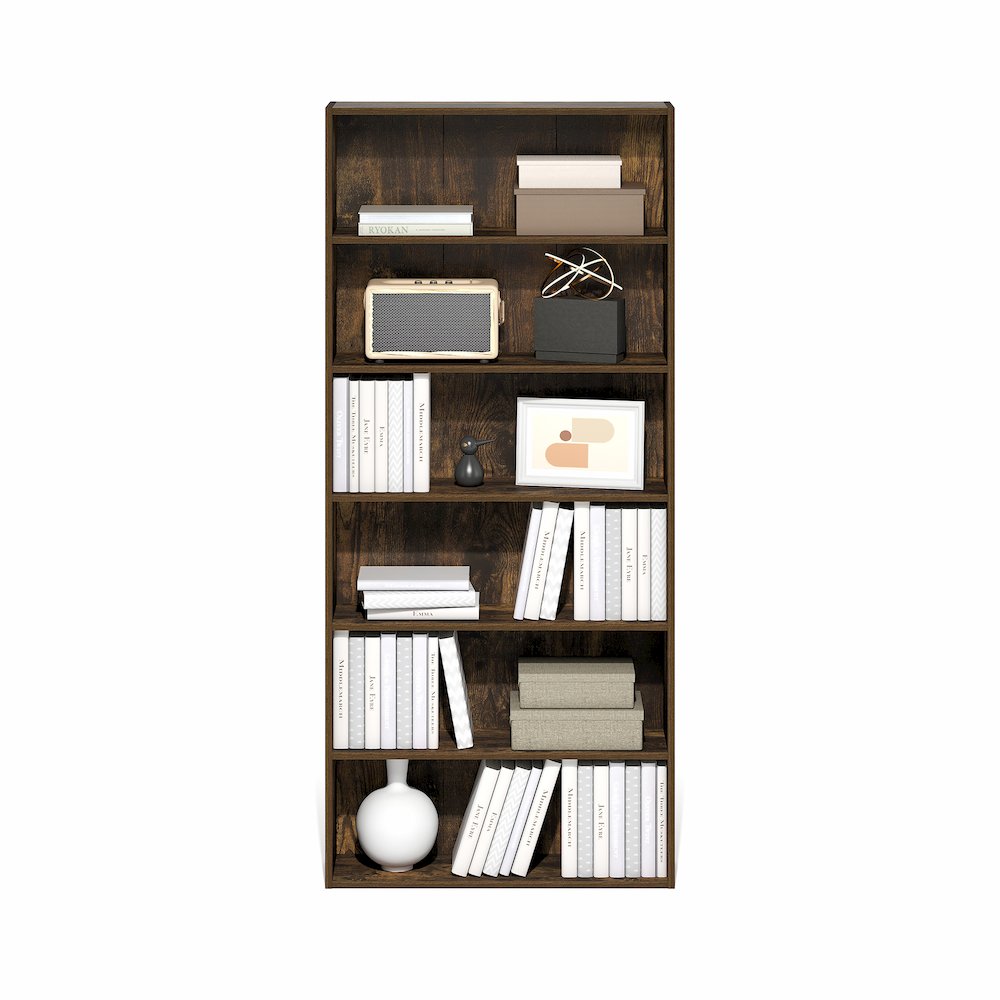 Basic 6-Tier Open Shelf Bookcase, Bookshelf, Storage Organizer, Amber Pine. Picture 4