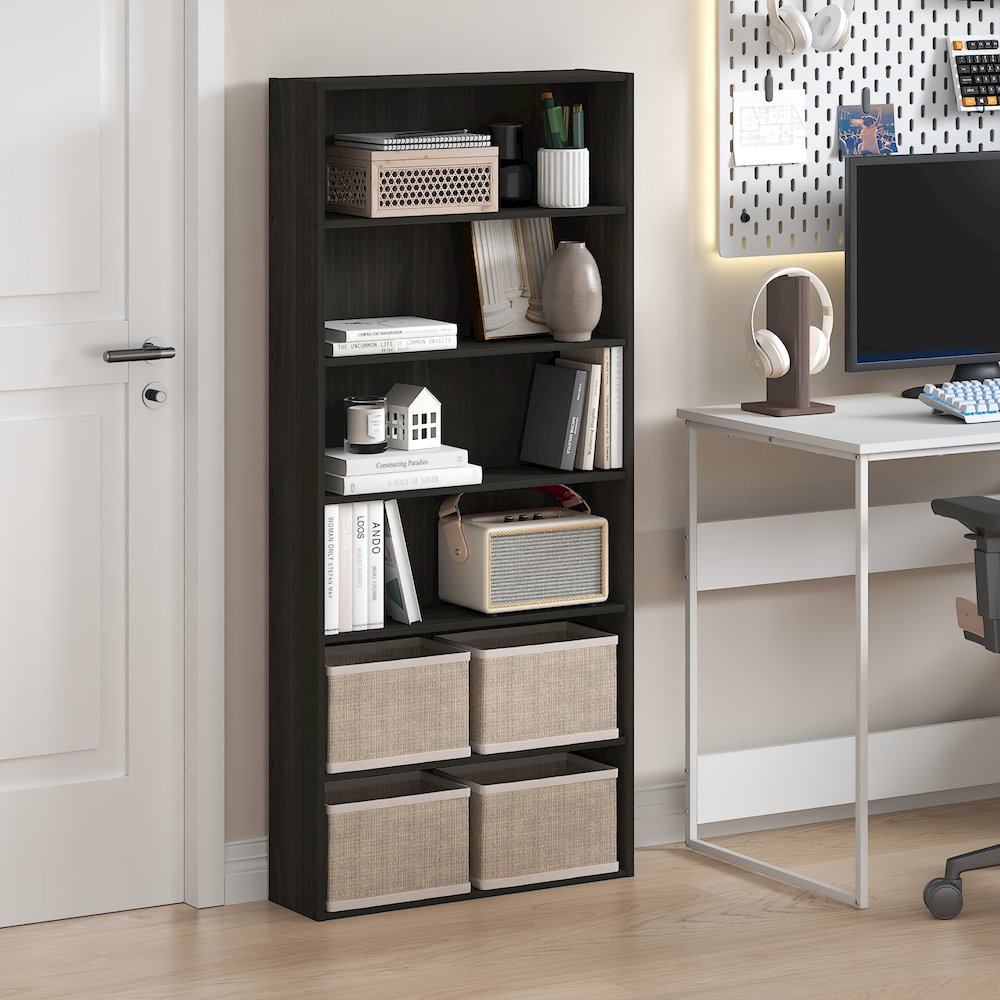 Basic 6-Tier Open Shelf Bookcase, Bookshelf, Storage Organizer, Espresso. Picture 5