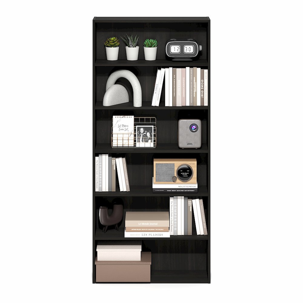 Basic 6-Tier Open Shelf Bookcase, Bookshelf, Storage Organizer, Espresso. Picture 4
