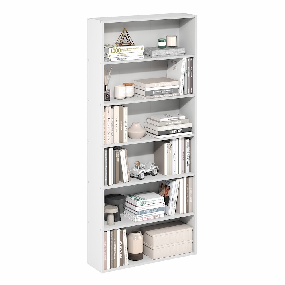 Basic 6-Tier Open Shelf Bookcase, Bookshelf, Storage Organizer, White. Picture 3