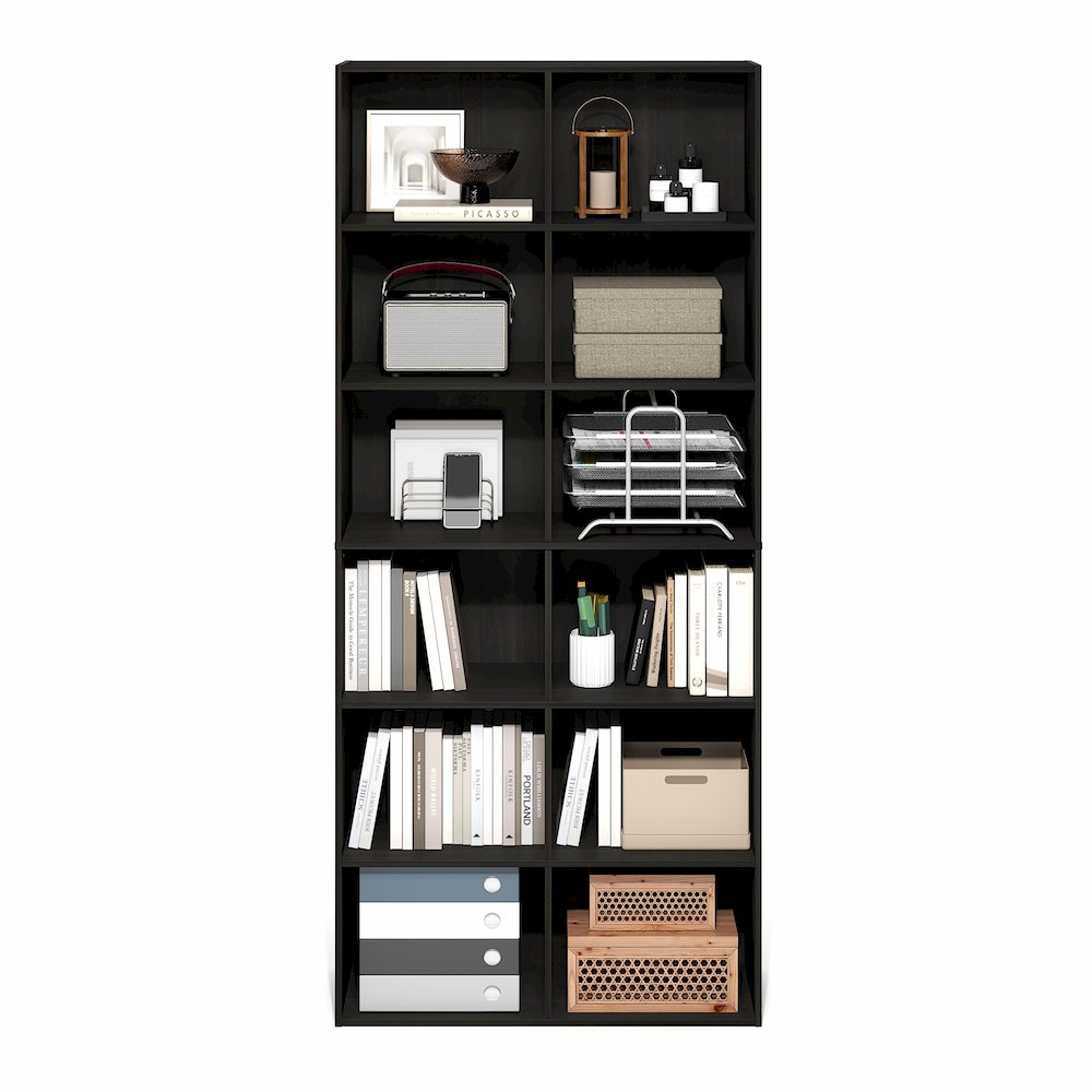 Basic 12-Cube Open Shelf Bookcase, Bookshelf, Storage Organizer, Amber Pine. Picture 3