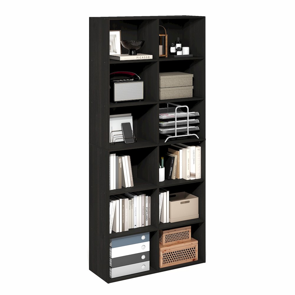 Basic 12-Cube Open Shelf Bookcase, Bookshelf, Storage Organizer, Espresso. Picture 4