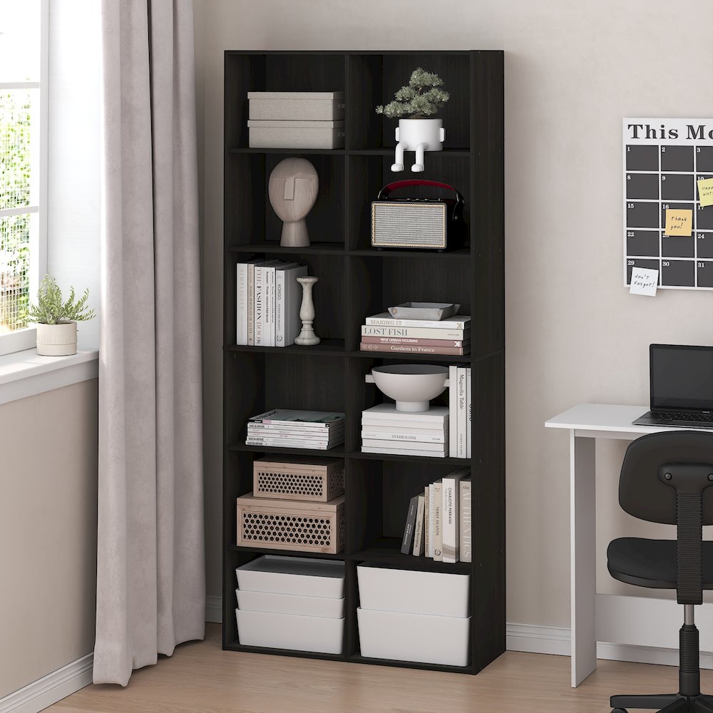 Basic 12-Cube Open Shelf Bookcase, Bookshelf, Storage Organizer, Espresso. Picture 5