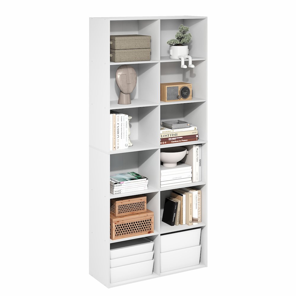12-Cube Bookshelf, Open Shelf Bookcase, Cube Storage Organizer, Plain White. Picture 3