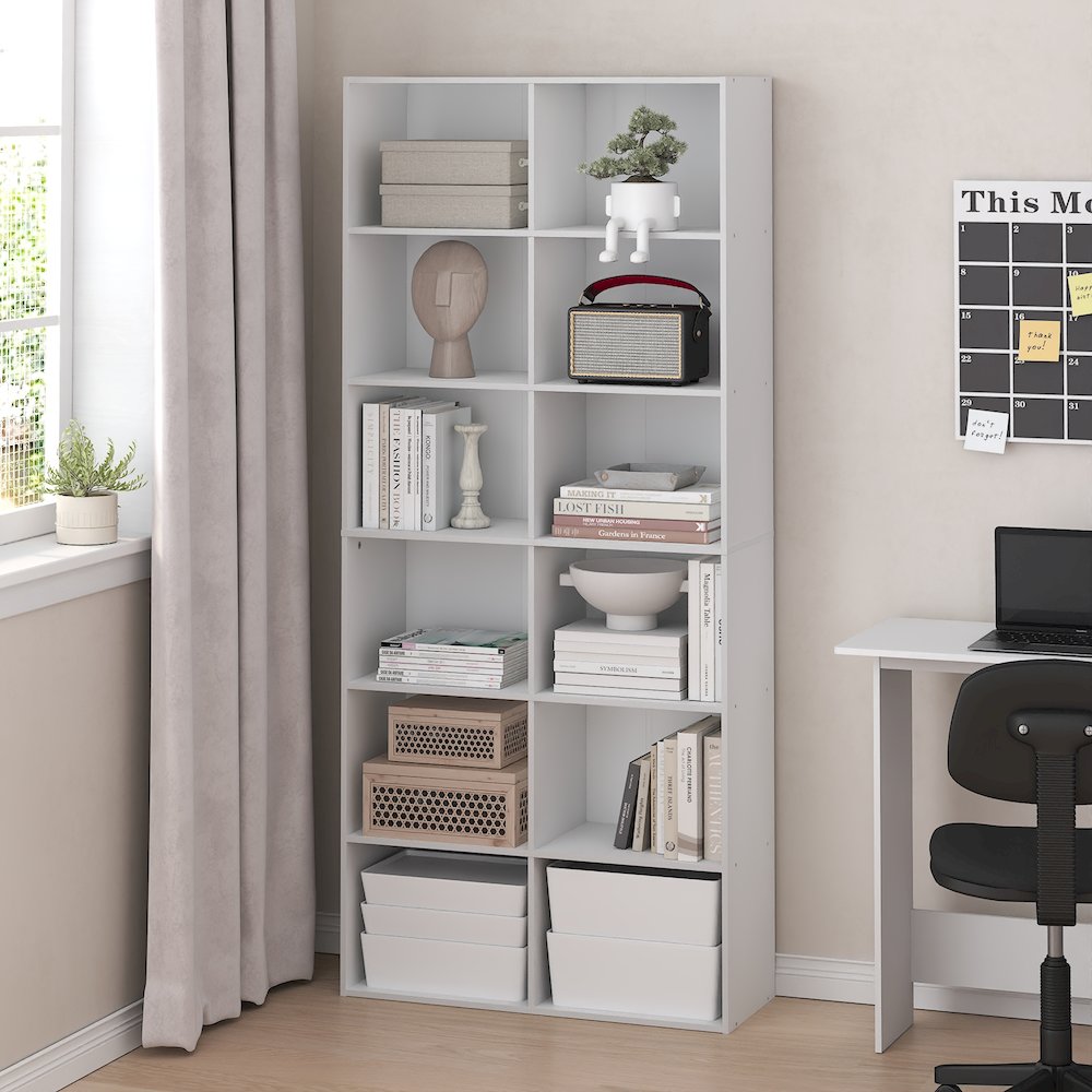 12-Cube Bookshelf, Open Shelf Bookcase, Cube Storage Organizer, Plain White. Picture 4