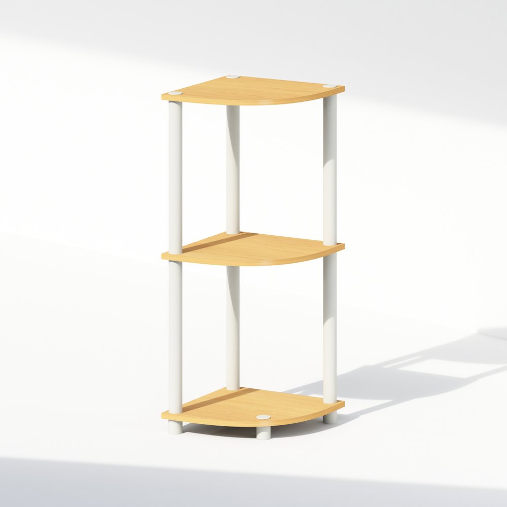 Turn-N-Tube 3-Tier Multipurpose Corner Shelf, Display Shelf, Beech/White. Picture 1