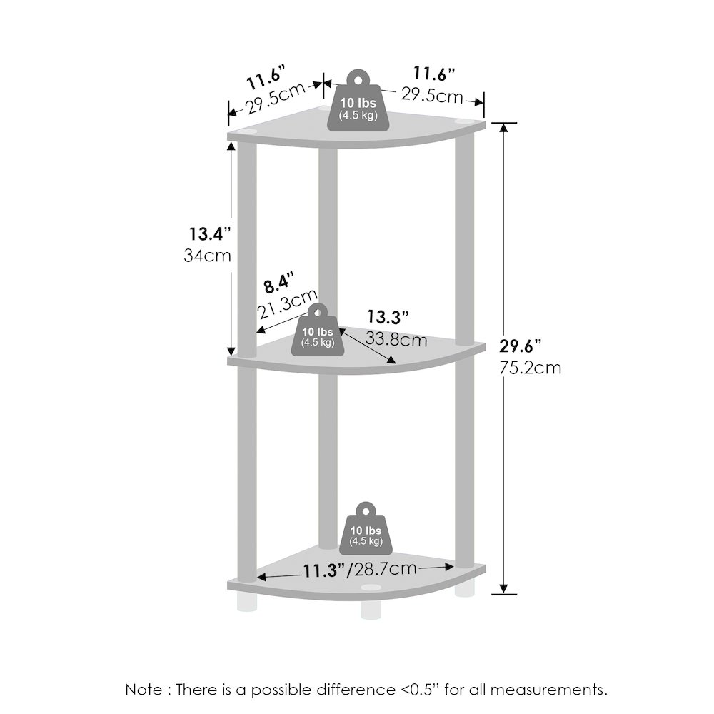 Turn-N-Tube 3-Tier Multipurpose Corner Shelf, Display Shelf, Beech/White. Picture 3