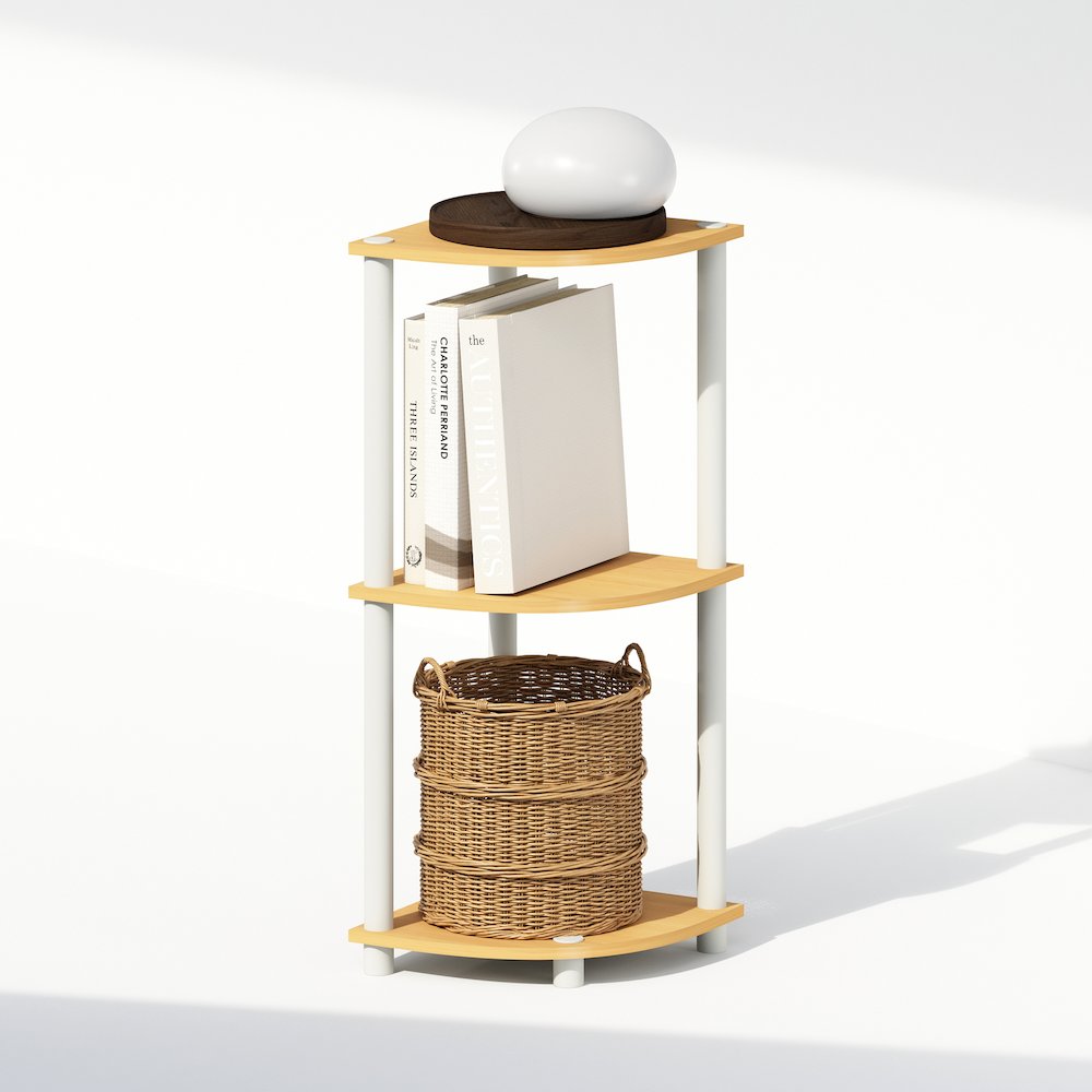 Turn-N-Tube 3-Tier Multipurpose Corner Shelf, Display Shelf, Beech/White. Picture 5