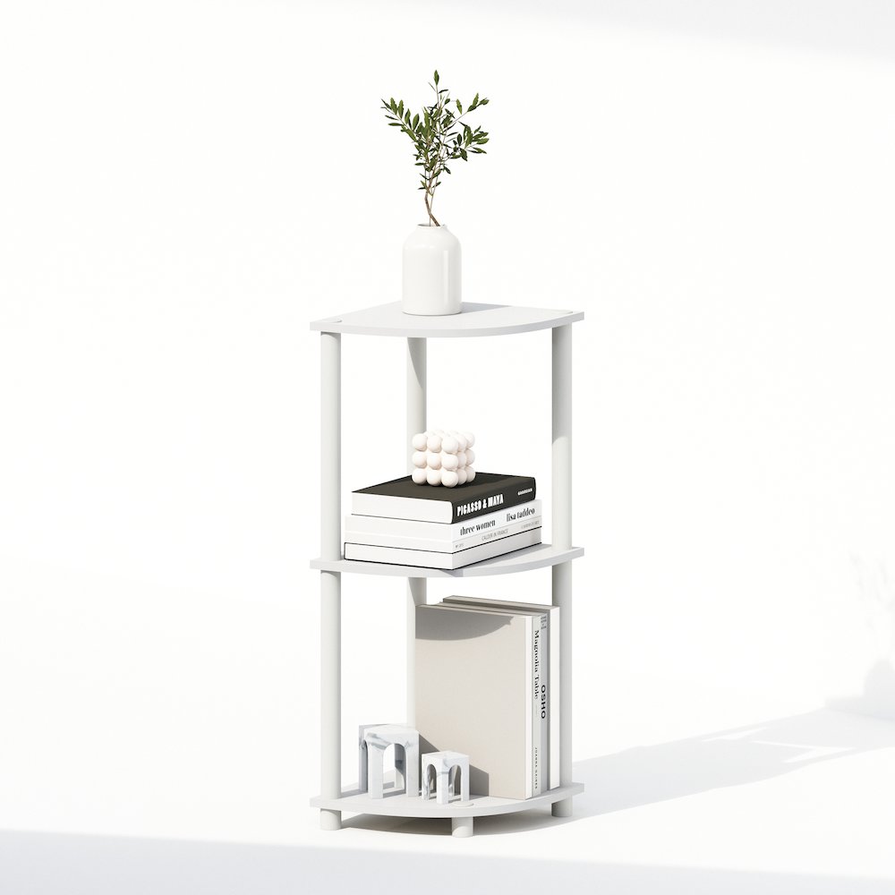 Turn-N-Tube 3-Tier Multipurpose Corner Shelf, Display Shelf, White/White. Picture 5