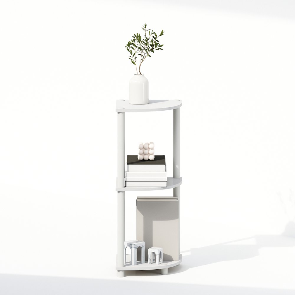 Turn-N-Tube 3-Tier Multipurpose Corner Shelf, Display Shelf, White/White. Picture 6