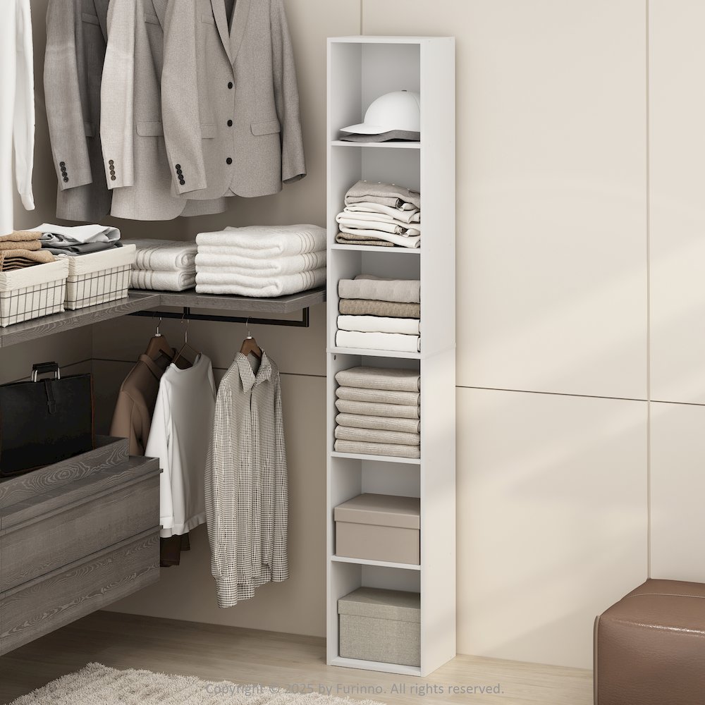 Luder 6-Tier Multipurpose Clothing & Closet Storage Organizer Shelf, White. Picture 2
