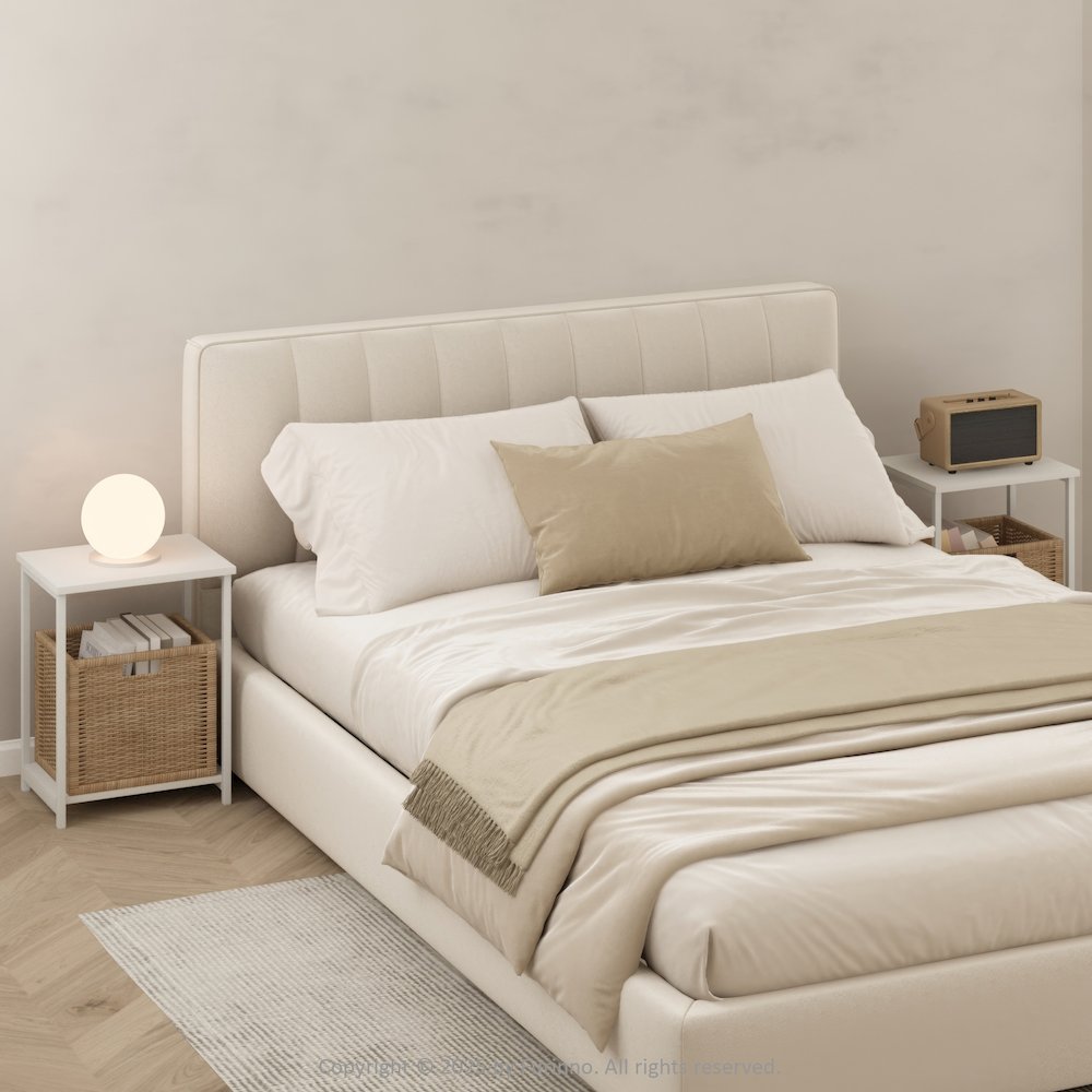 Industrial Metal Frame Nightstand, Bedside Table, 2-Pack, White/White. Picture 2